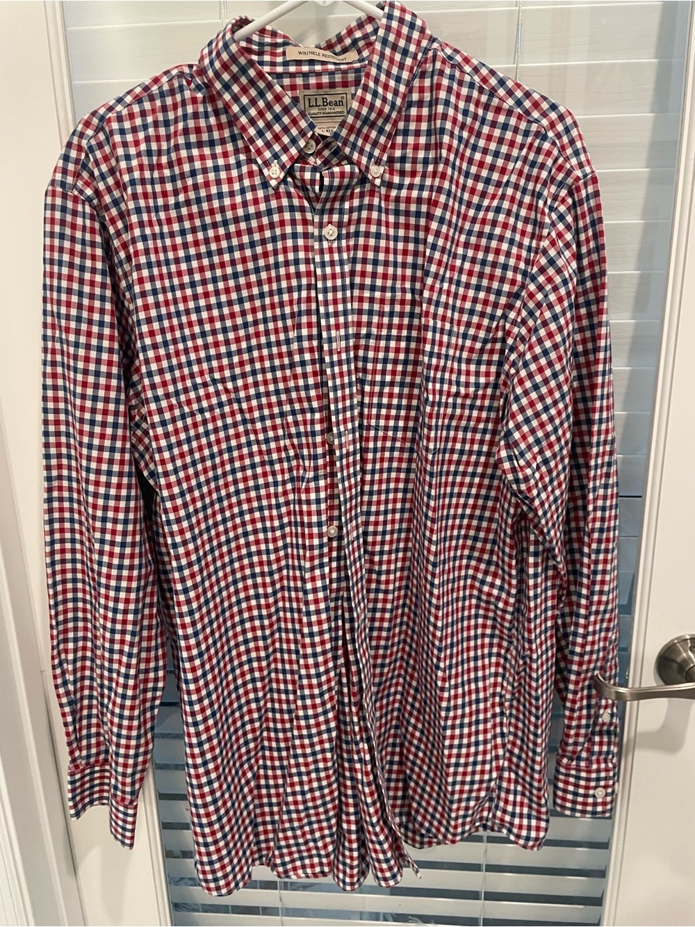 L.L. Bean Men's Red, Blue & White Gingham Button-Down Shirt